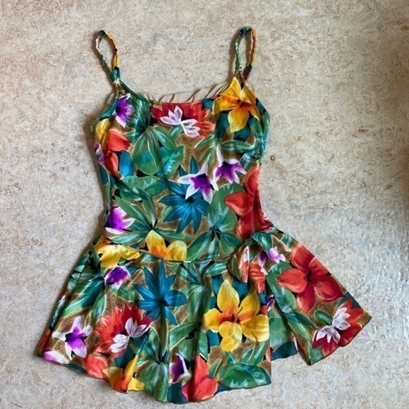GABAR RETRO BATHING SUIT 70s/80s Small floral Made in USA - Picture 1 of 12